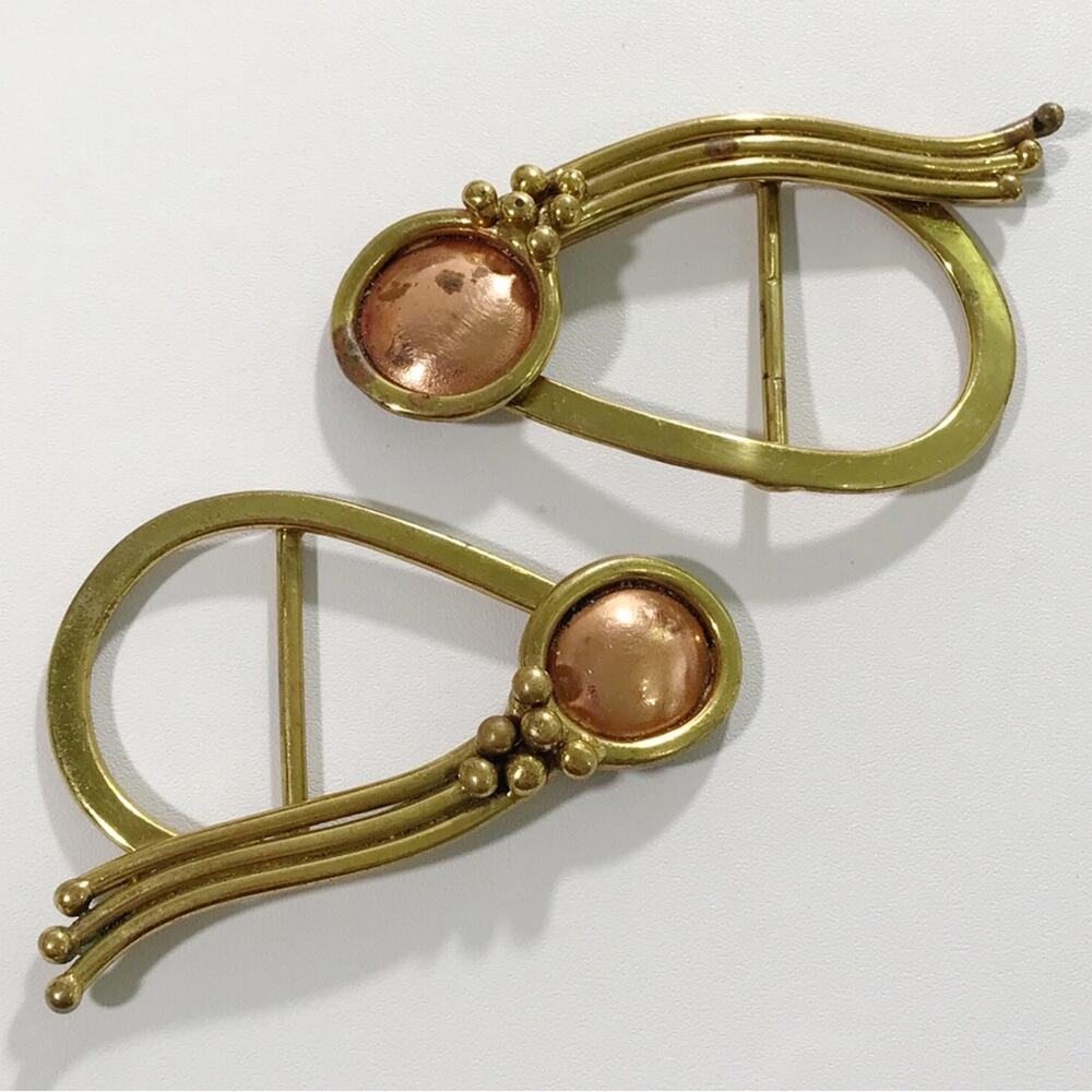 Vintage Handcrafted Baldwin Signed Modernist Copper and Brass Scarf Belt Buckle